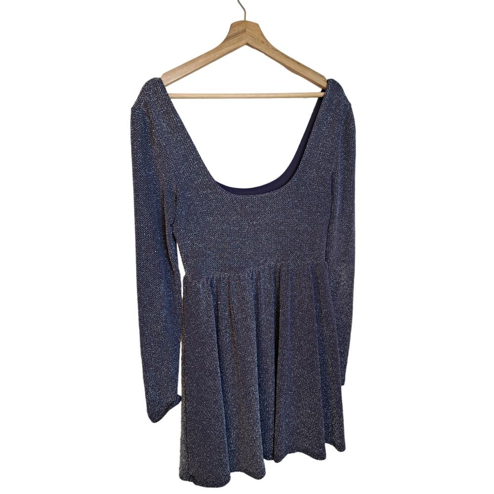 Free People Dark Blue Glitter Long Sleeve Mini Dress Scoop Sz S - Picture 4 of 7